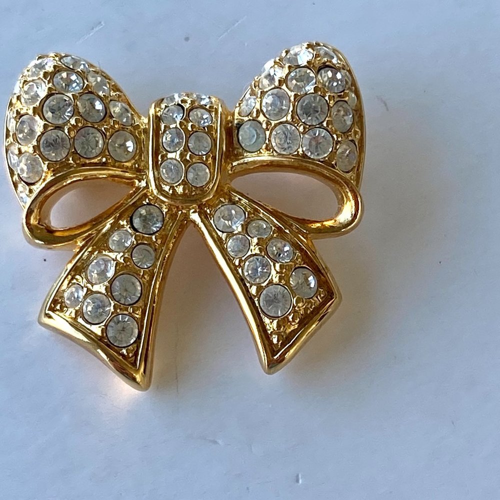 Swarovski Bow Gold Crystals Pin Brooch